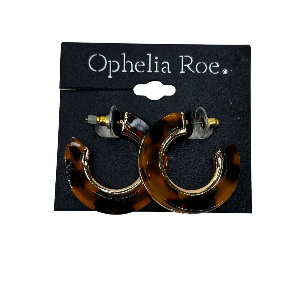 Ophelia Roe Women's Thick Hoop Acrylic Studded Earrings Verigated Brown Gold New